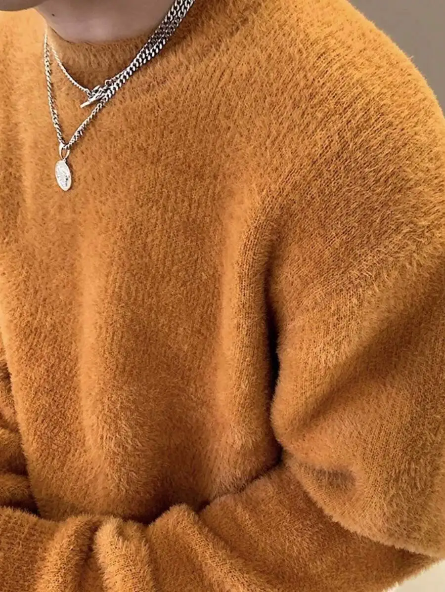 リラックス ニット オーバーサイズ カジュアル 無地 柔らかい ラウンドネック プルオーバー セーター