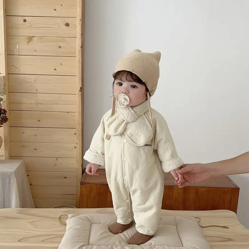 【66-90cm】冬新作　暖かい防寒ロンパース＆マフラー