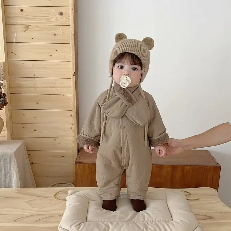 【66-90cm】冬新作　暖かい防寒ロンパース＆マフラー