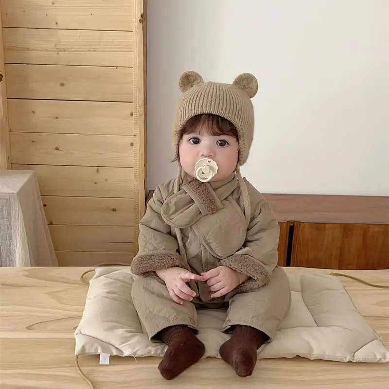 【66-90cm】冬新作　暖かい防寒ロンパース＆マフラー