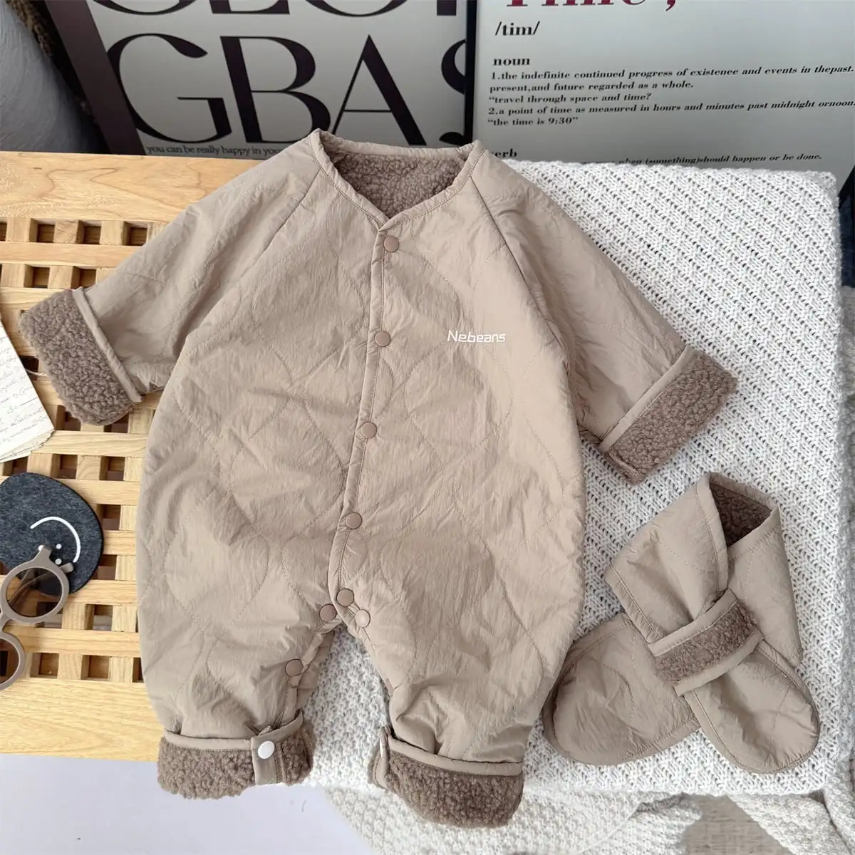 【66-90cm】冬新作　暖かい防寒ロンパース＆マフラー