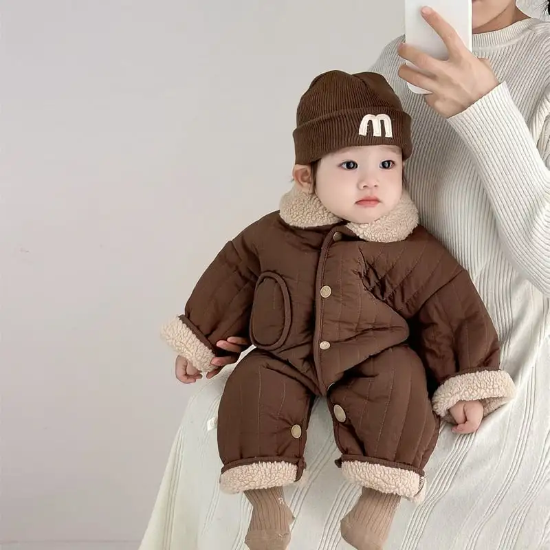 【66-100cm】暖かい 防寒 無地 ロンパース