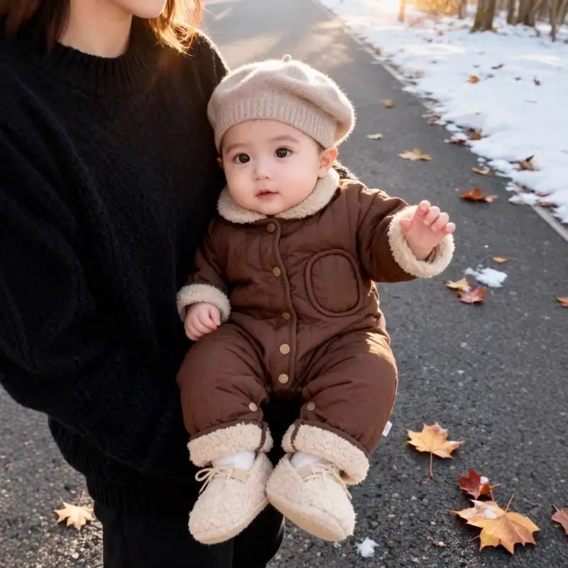 【66-100cm】暖かい 防寒 無地 ロンパース