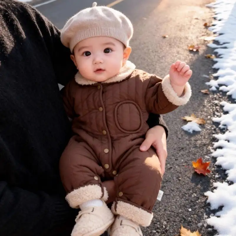 【66-100cm】暖かい 防寒 無地 ロンパース