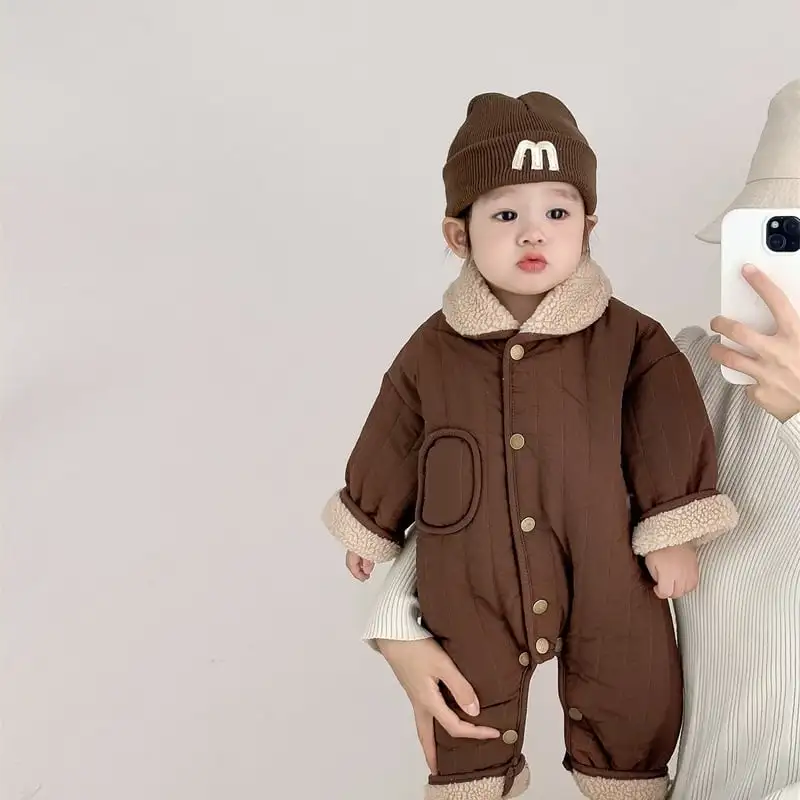 【66-100cm】暖かい 防寒 無地 ロンパース