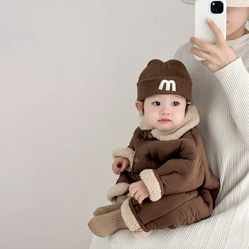 【66-100cm】暖かい 防寒 無地 ロンパース