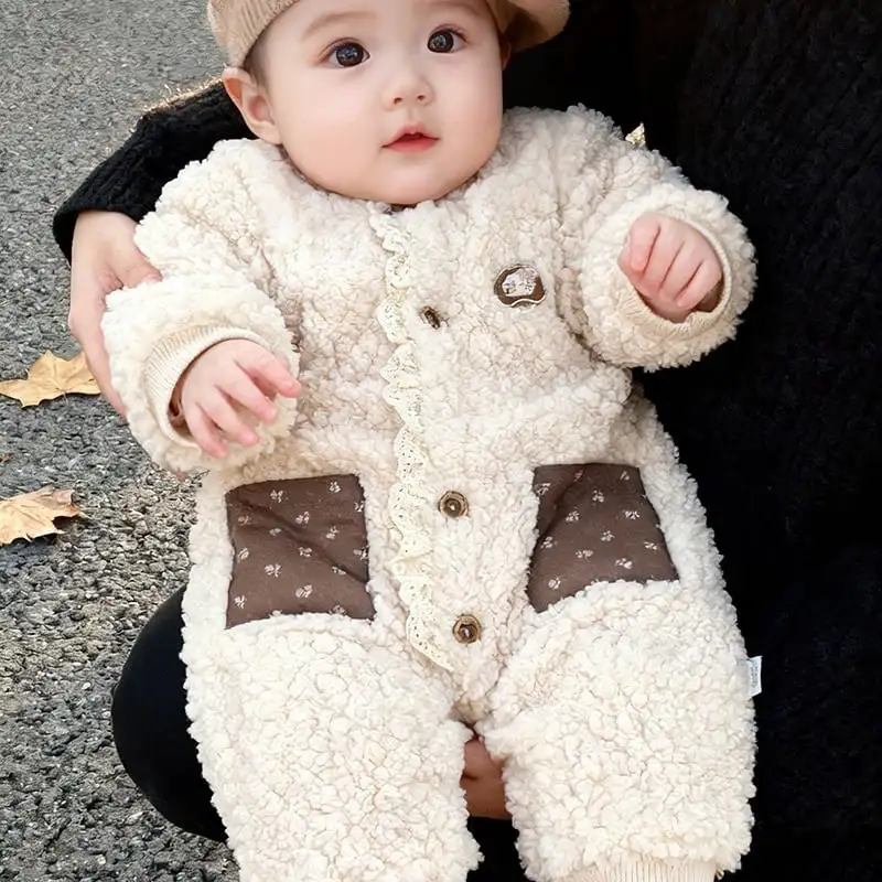 【66-100cm】冬新作　もこも防寒ロンパース