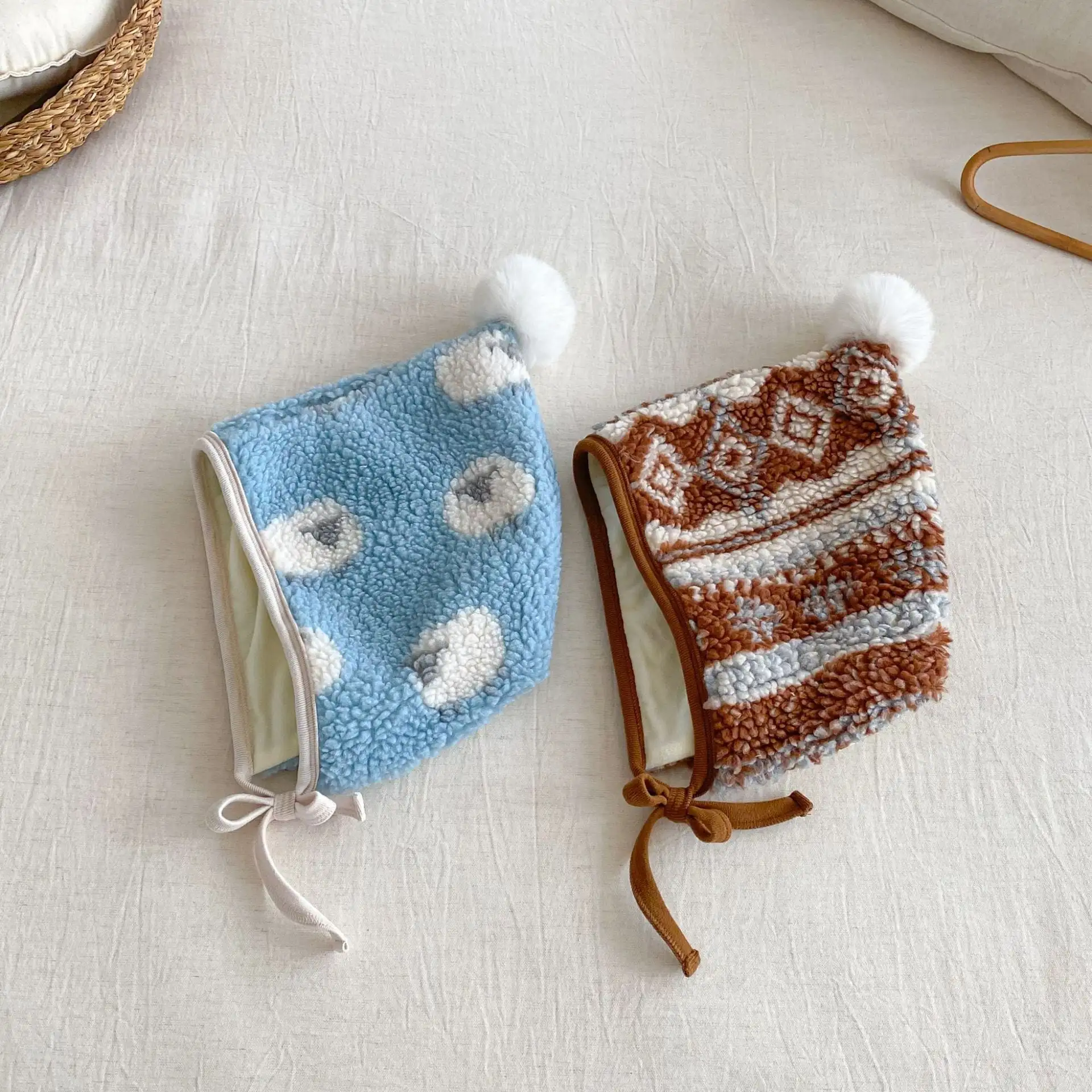 【66-90cm】暖かいヒツジ柄ロンパース＆帽子