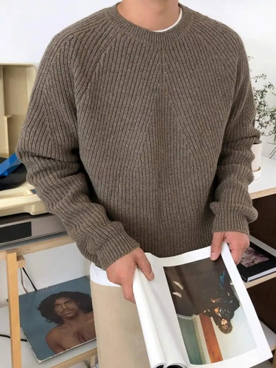 オーバーサイズ 無地 カジュアル クルーネック ニット セーター