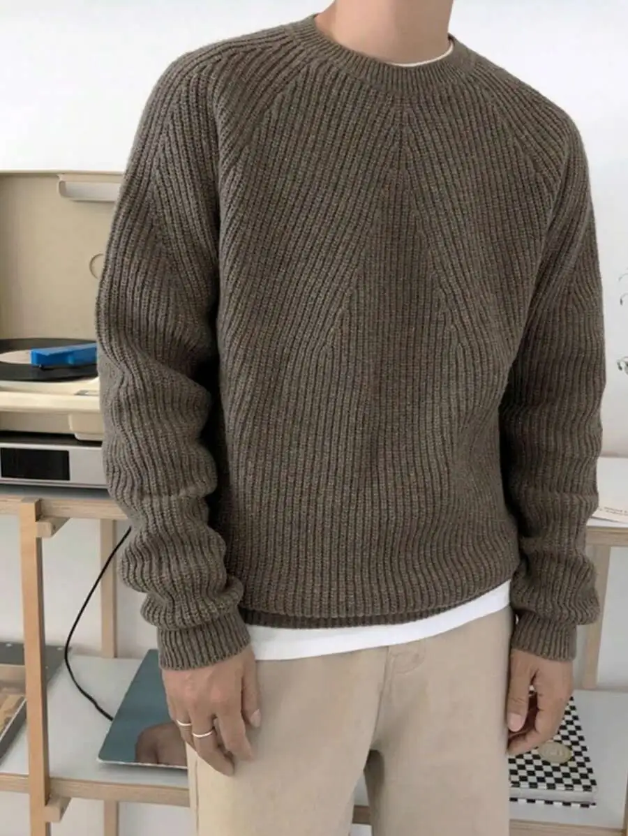 オーバーサイズ 無地 カジュアル クルーネック ニット セーター