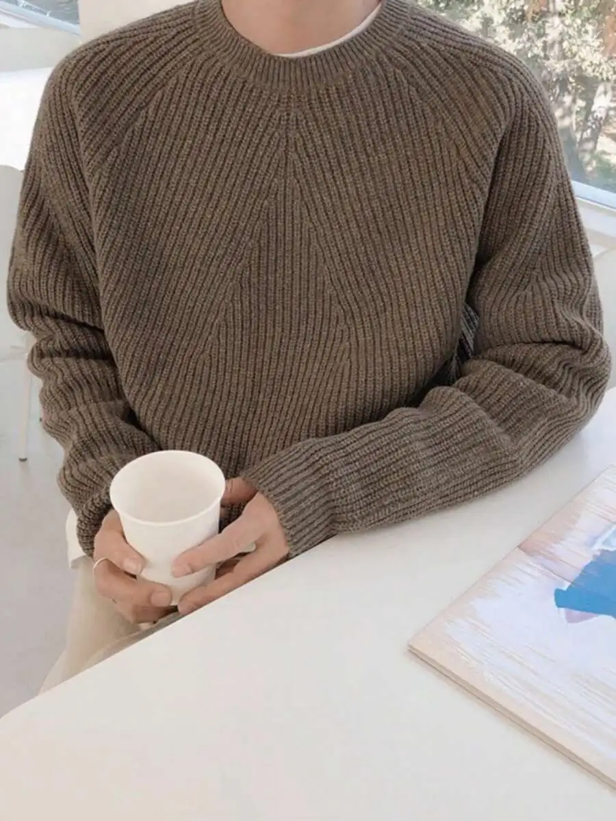 オーバーサイズ 無地 カジュアル クルーネック ニット セーター