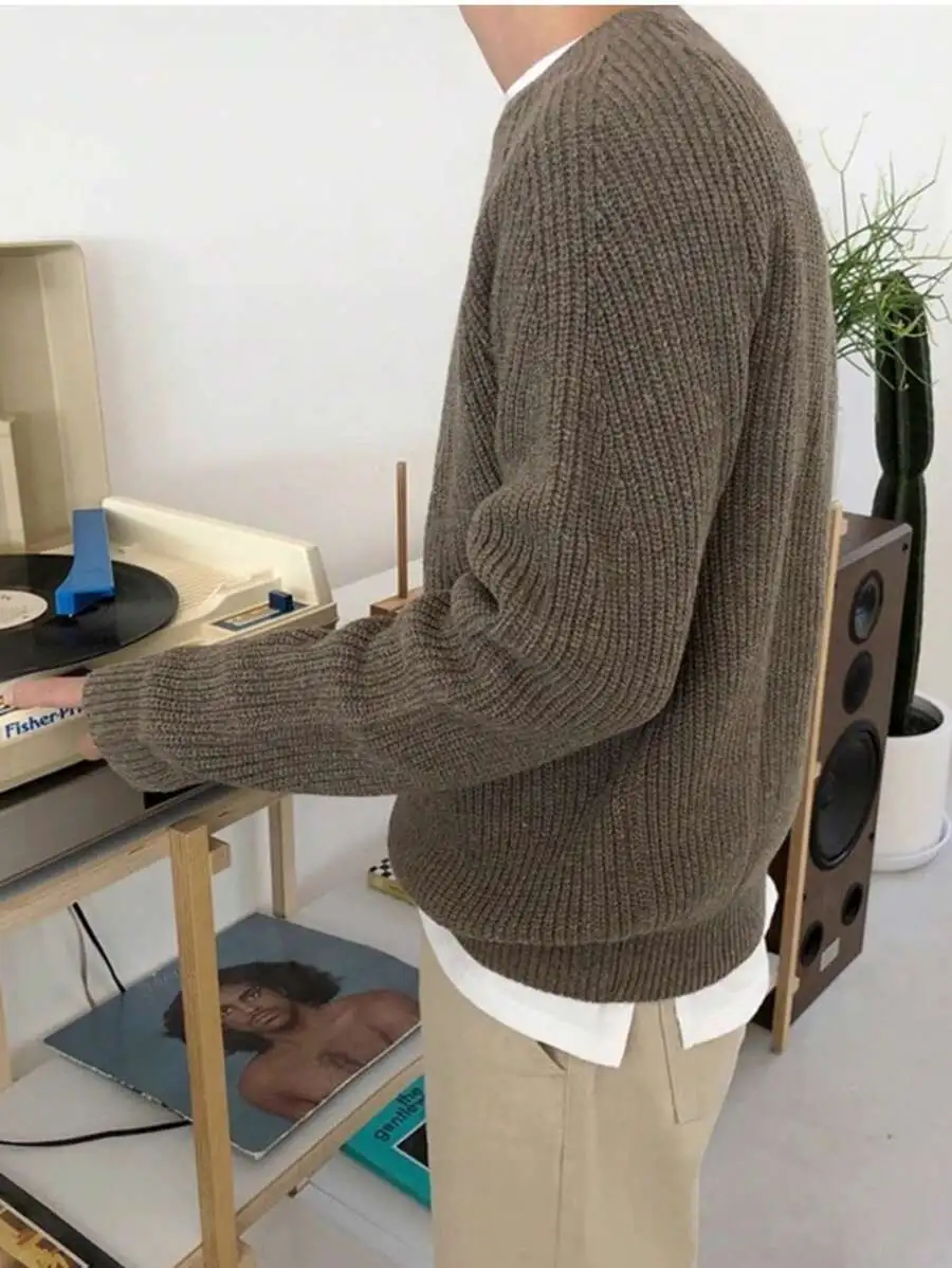 オーバーサイズ 無地 カジュアル クルーネック ニット セーター