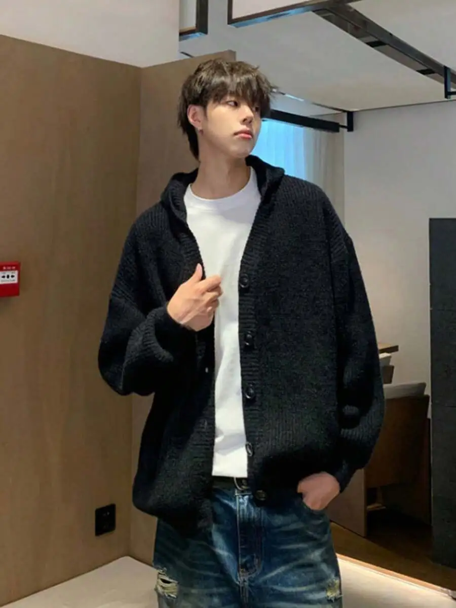 ニット カーディガン フード付き 前開き セーター ユニセックス 長袖 ニット カーディガン