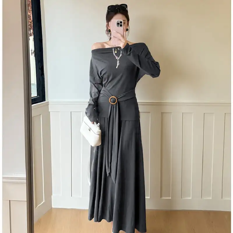 3colors 2点セット オフショルダー トップス+ハイウエスト スカート