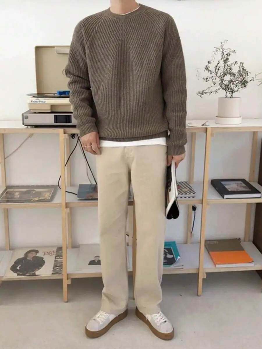 ルーズ 無地 カジュアル 通勤 クルーネック ニットセーター