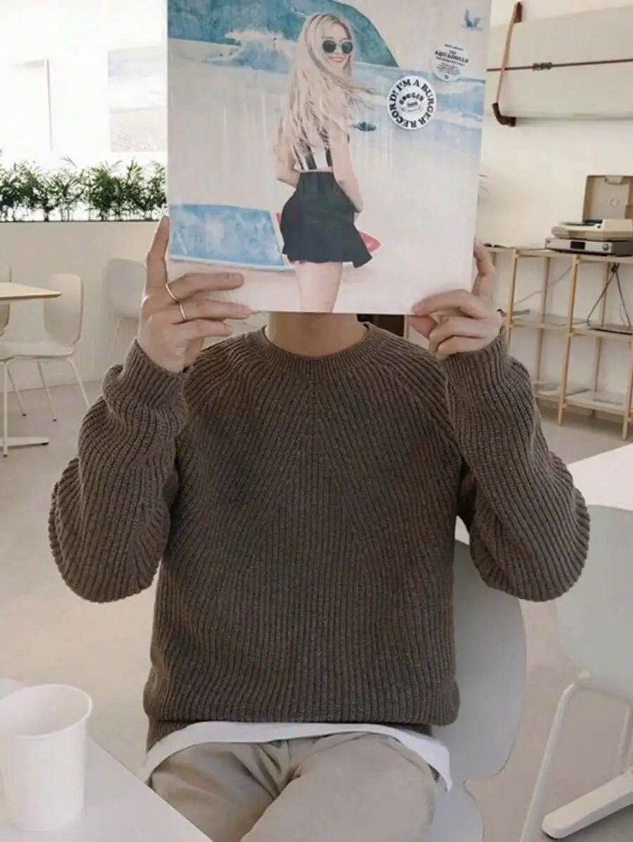 ルーズ 無地 カジュアル 通勤 クルーネック ニットセーター