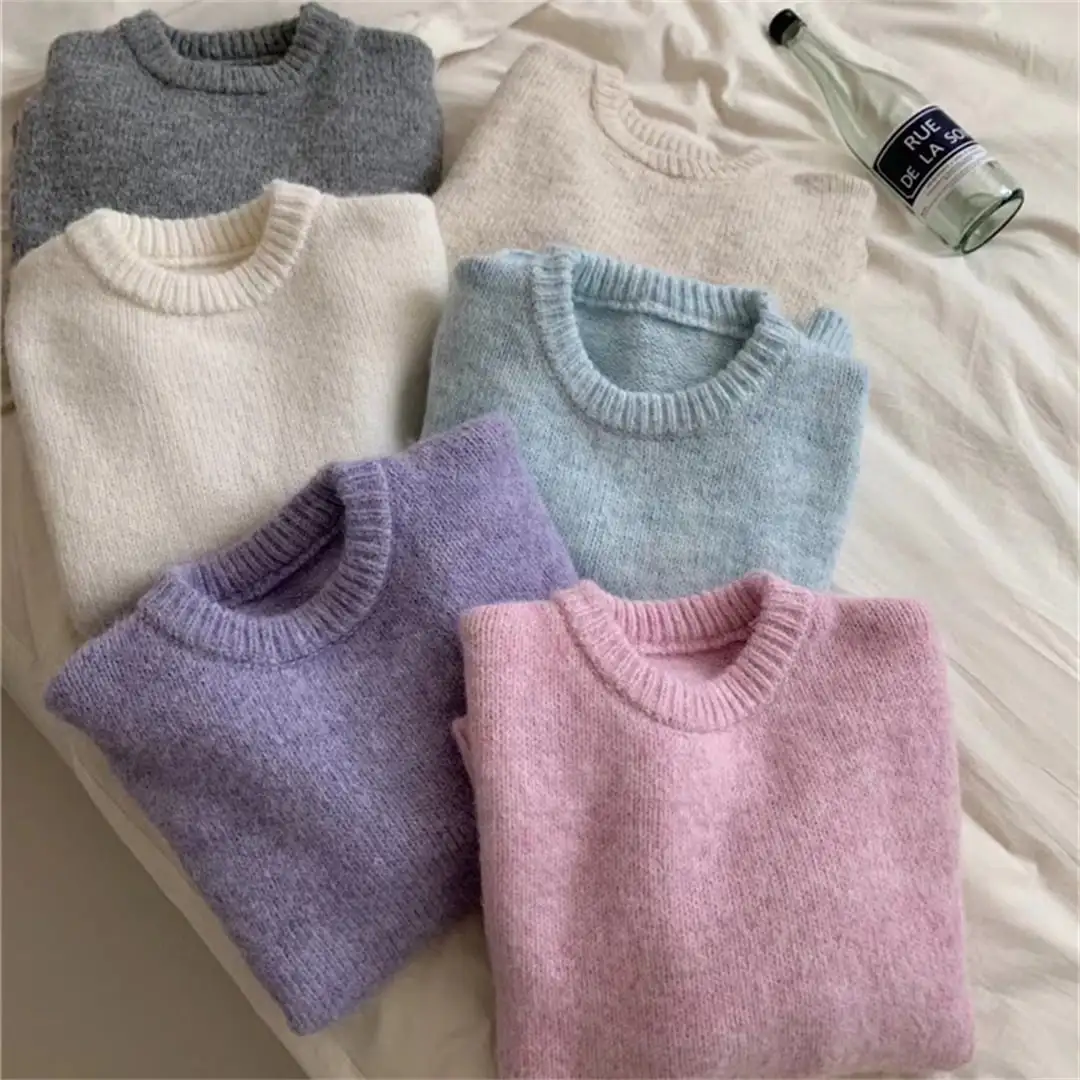 6colors トップス クルーネットニット 韓国風 パステルカラー モコニット