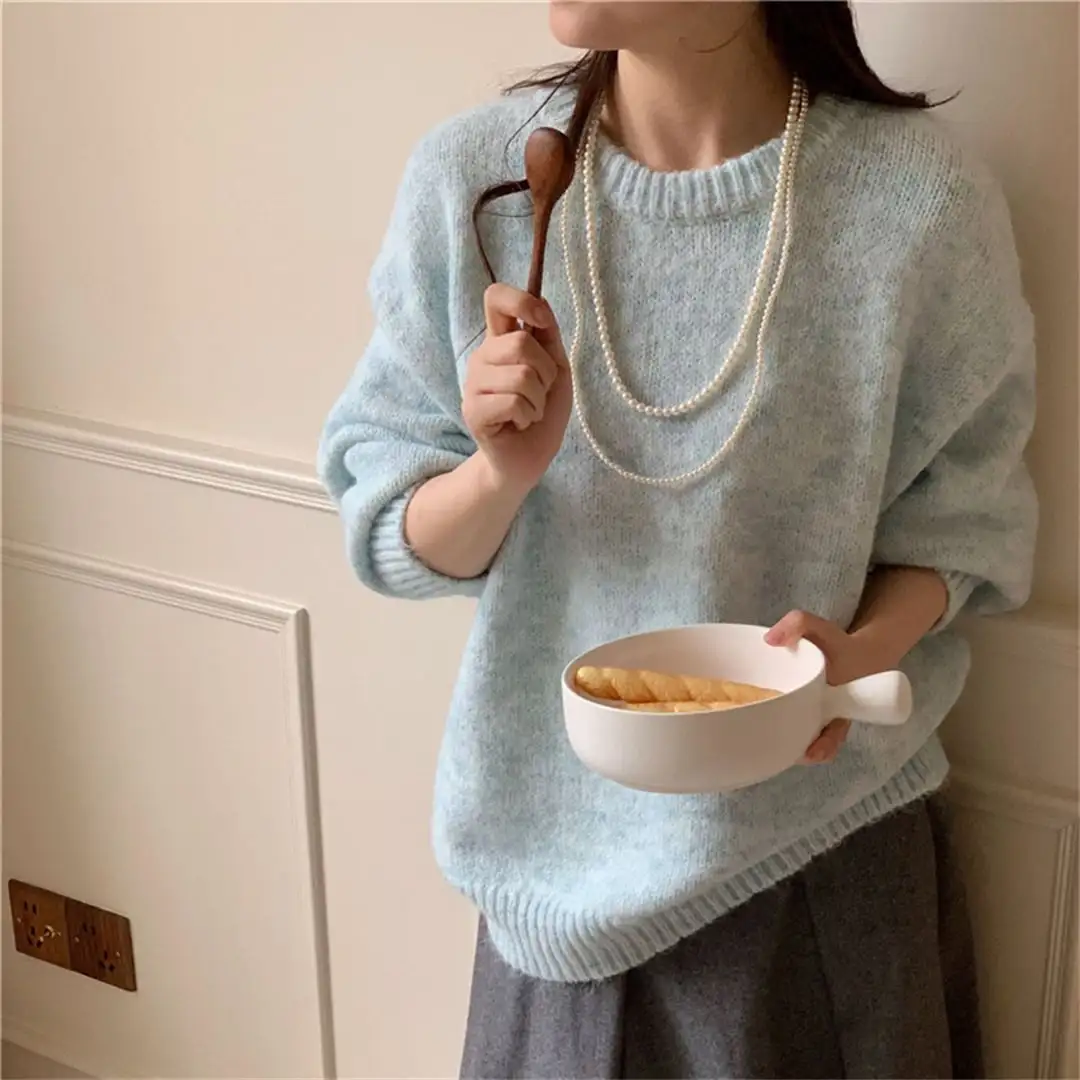 6colors トップス クルーネットニット 韓国風 パステルカラー モコニット