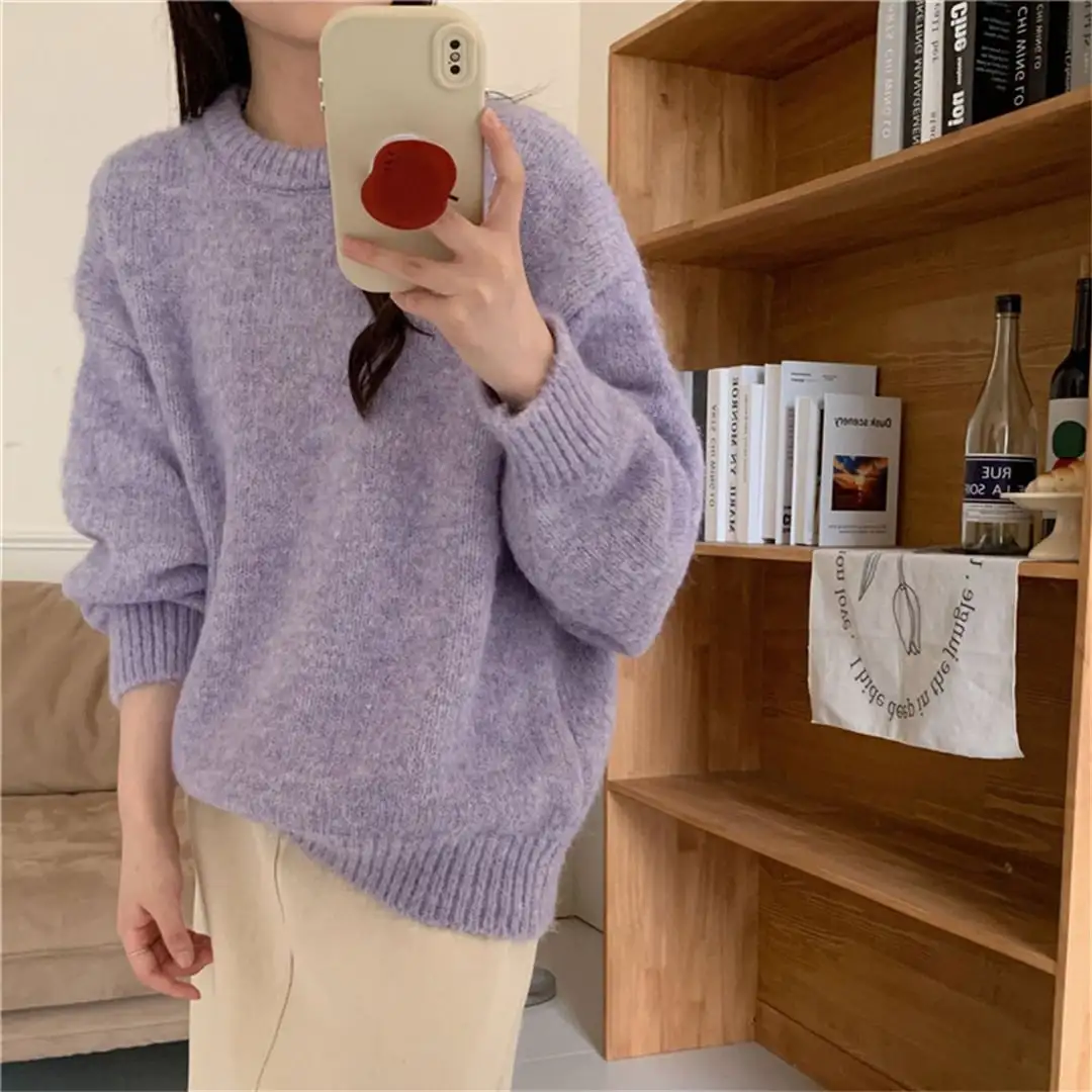 6colors トップス クルーネットニット 韓国風 パステルカラー モコニット