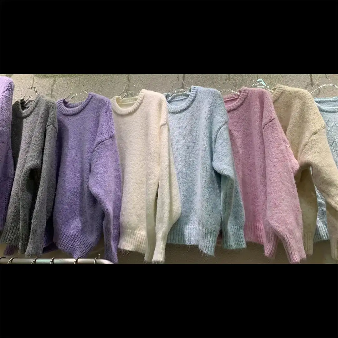 6colors トップス クルーネットニット 韓国風 パステルカラー モコニット