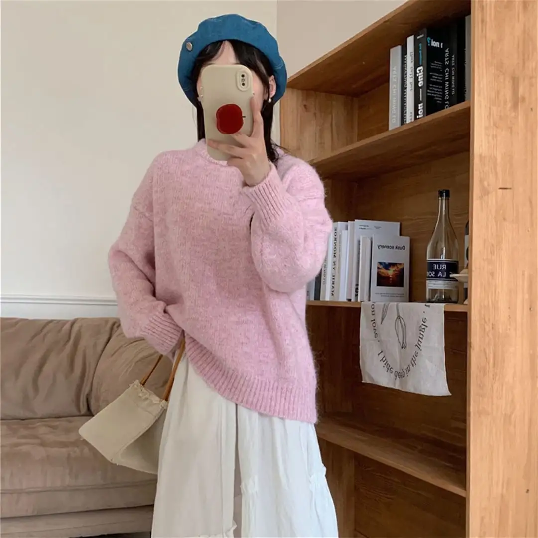 6colors トップス クルーネットニット 韓国風 パステルカラー モコニット