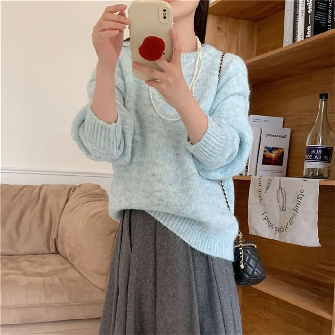 6colors トップス クルーネットニット 韓国風 パステルカラー モコニット