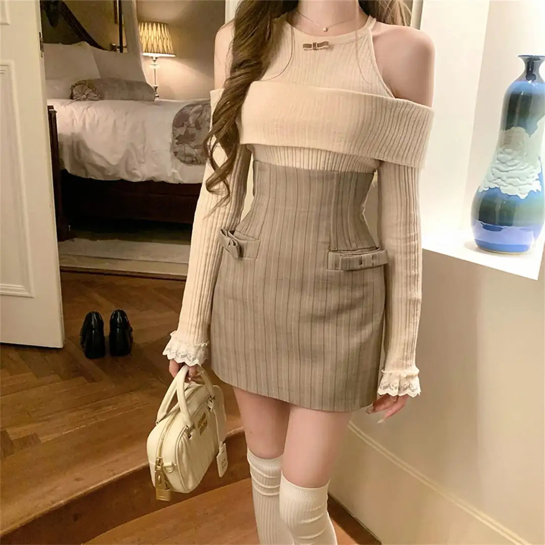 セットアップ カジュアル オフショルダー ウエストシェイプ トップス＆スカート