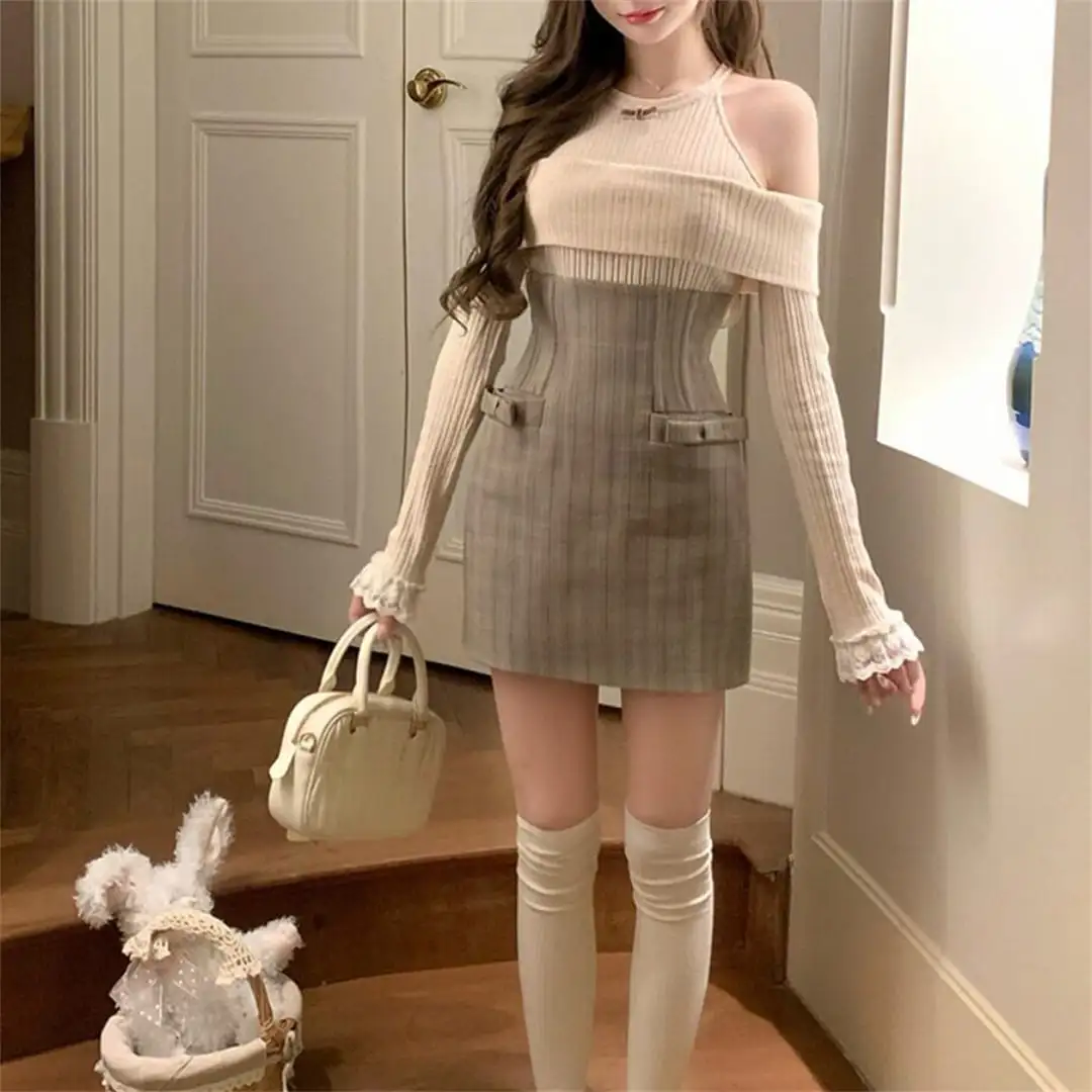 セットアップ カジュアル オフショルダー ウエストシェイプ トップス＆スカート