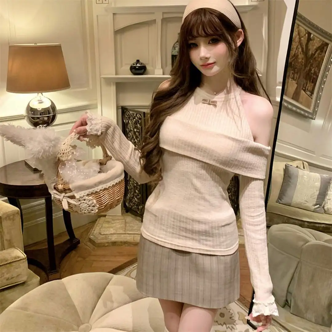 セットアップ カジュアル オフショルダー ウエストシェイプ トップス＆スカート