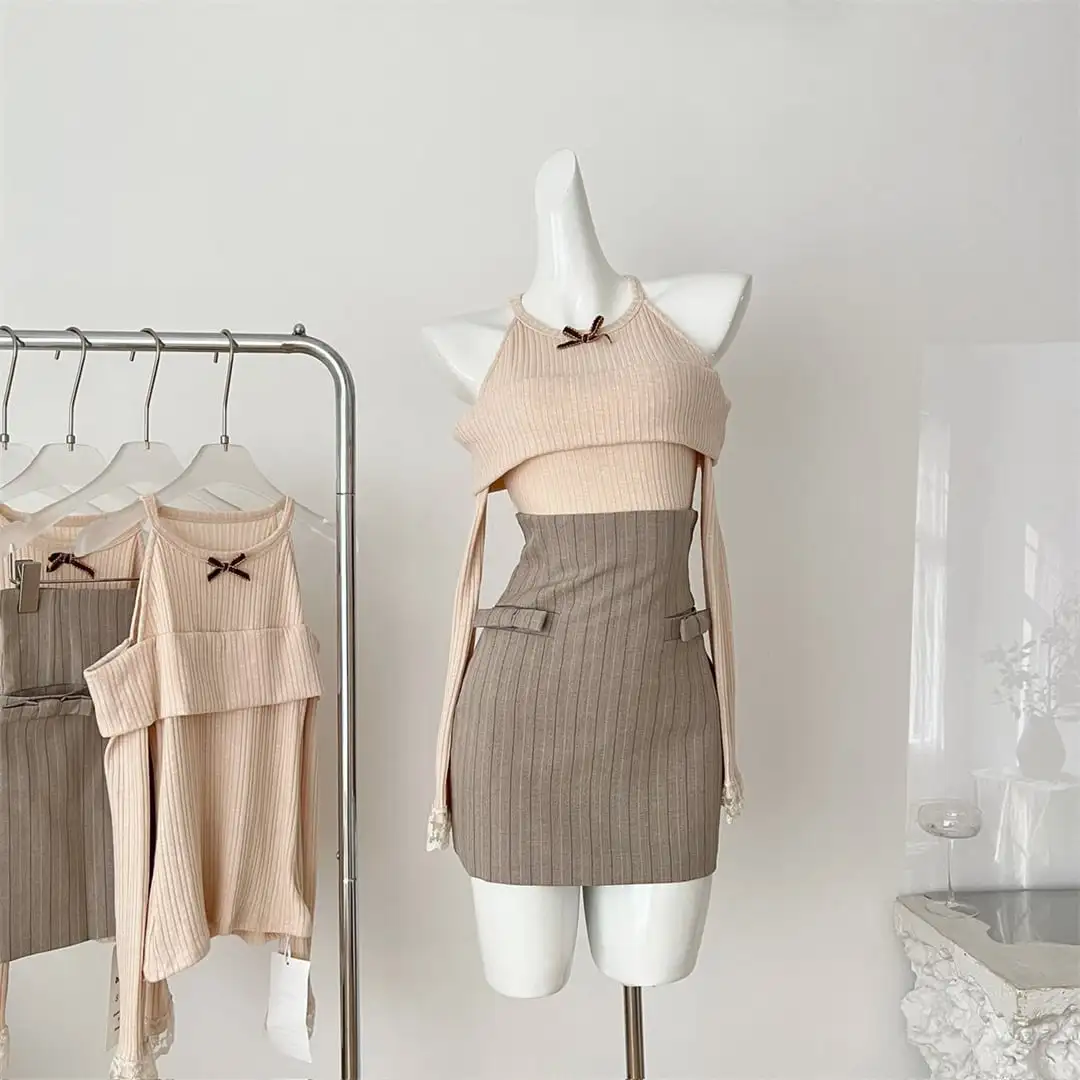 セットアップ カジュアル オフショルダー ウエストシェイプ トップス＆スカート