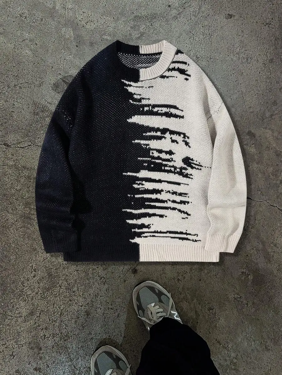 レトロ ルーズ ストリート パッチワーク セーター 長袖 トップス