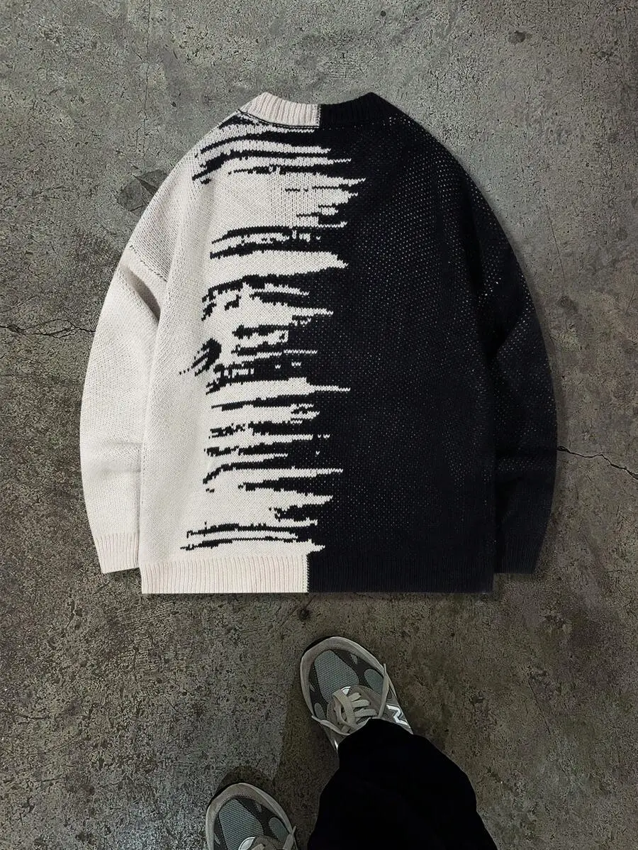 レトロ ルーズ ストリート パッチワーク セーター 長袖 トップス