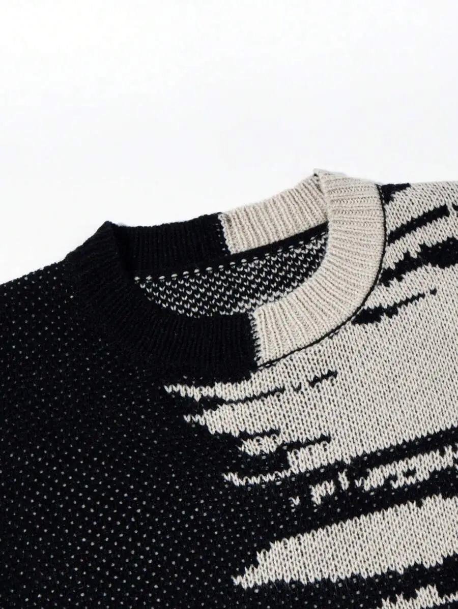 レトロ ルーズ ストリート パッチワーク セーター 長袖 トップス