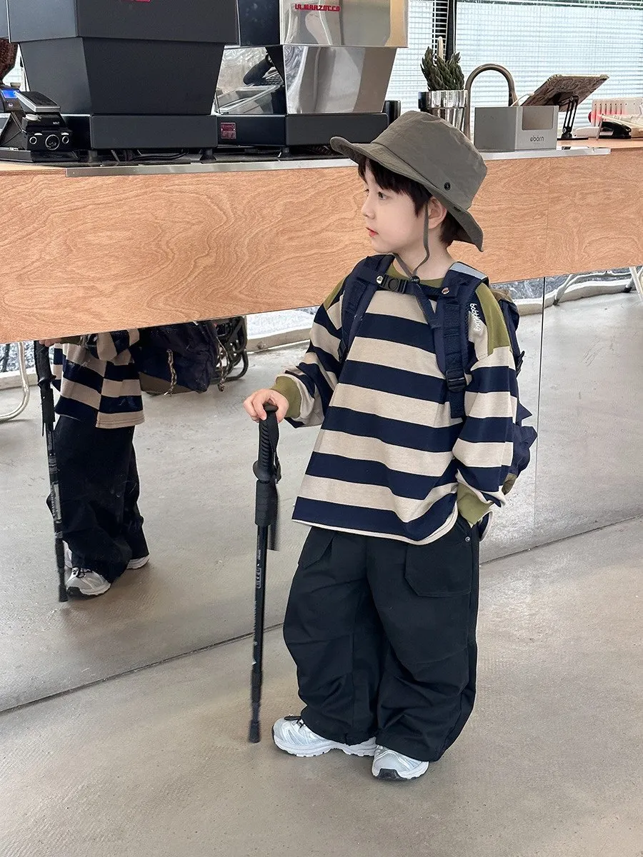 【100-160cm】大人気 ルーズ カジュアル カッコイイ ボーダー柄 トップス