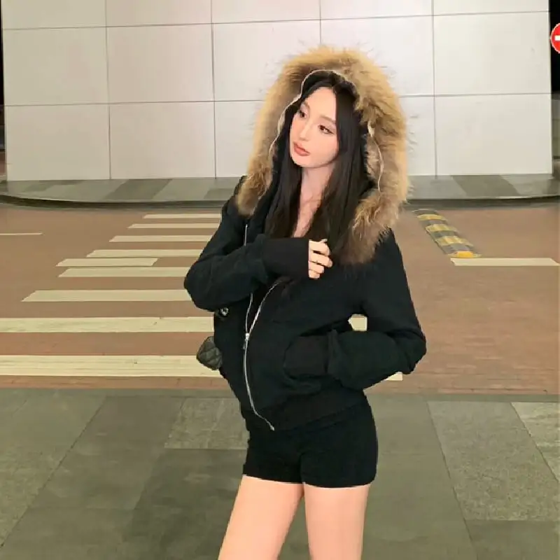 ジップアップパーカー フード付き フェイクファー ブラック グレー