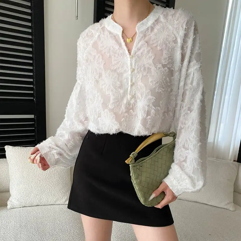 トップス シャツ Vネック ランタンスリーブ 通勤