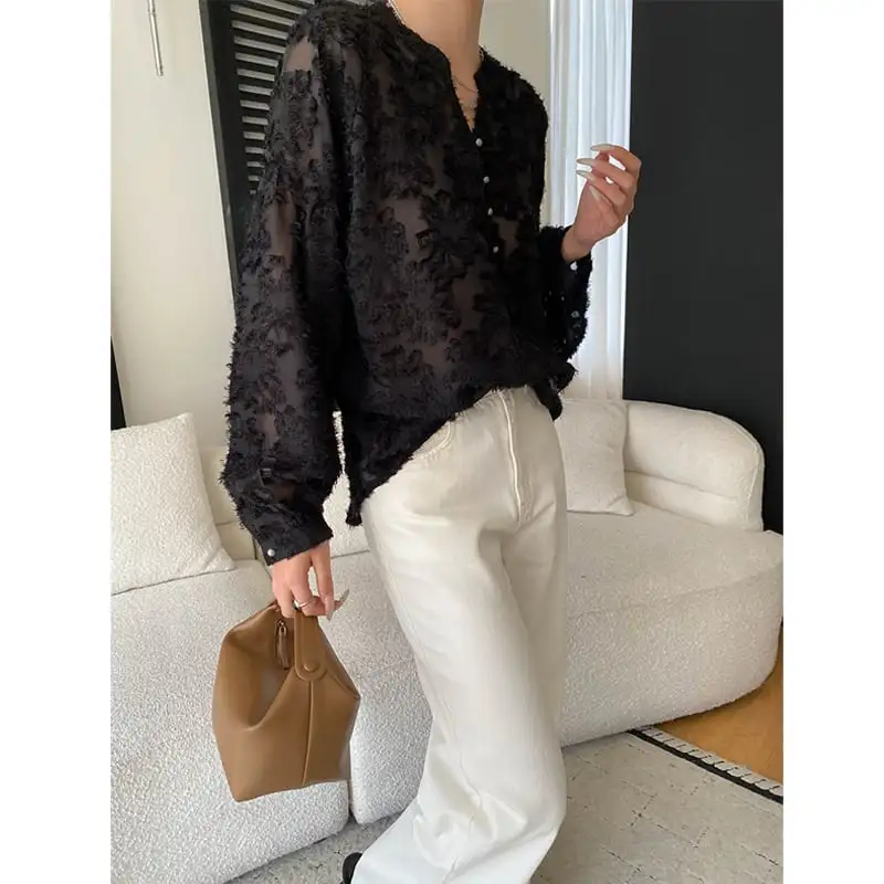 トップス シャツ Vネック ランタンスリーブ 通勤