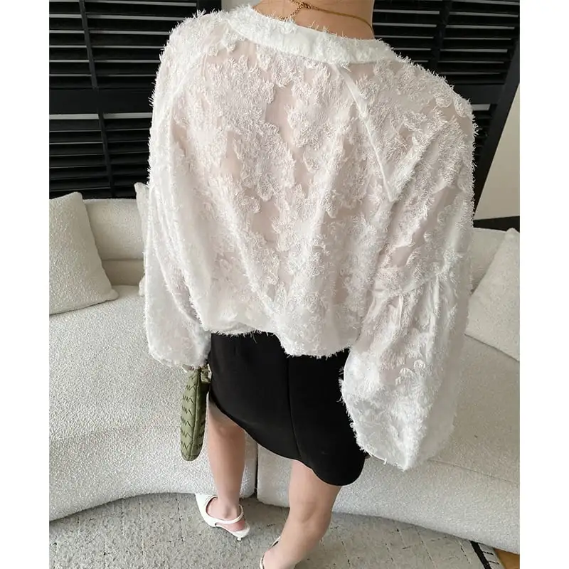 トップス シャツ Vネック ランタンスリーブ 通勤