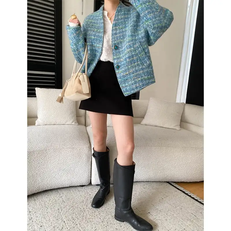 フレンチシック マルチカラー ハイゲージツイード テーラードジャケット