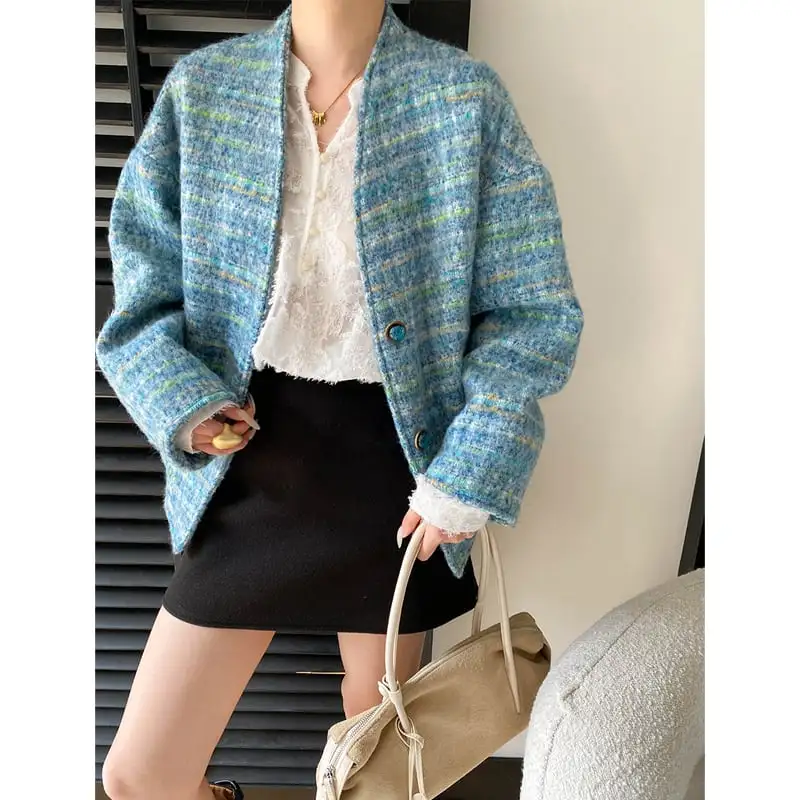 フレンチシック マルチカラー ハイゲージツイード テーラードジャケット