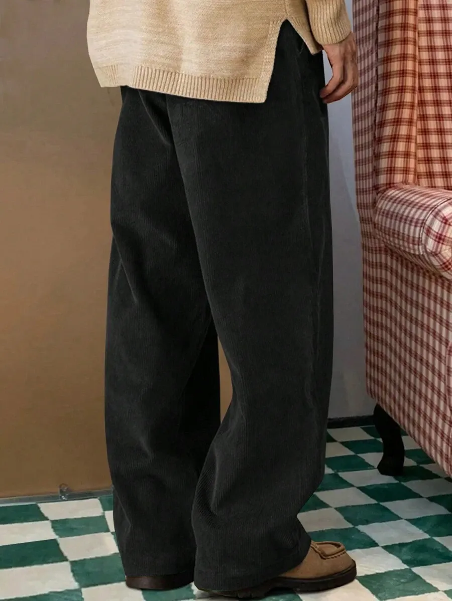 コーデュロイ ワイドパンツ ベルトなし サイドポケット メンズ