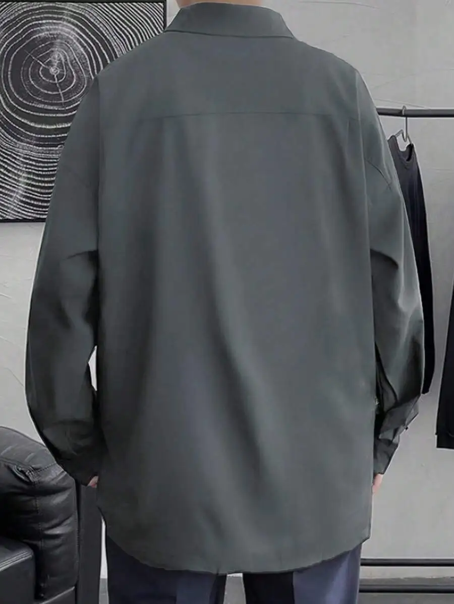 カジュアル 無地 ドロップショルダー ルーズシャツ オーバーサイズ シャツ