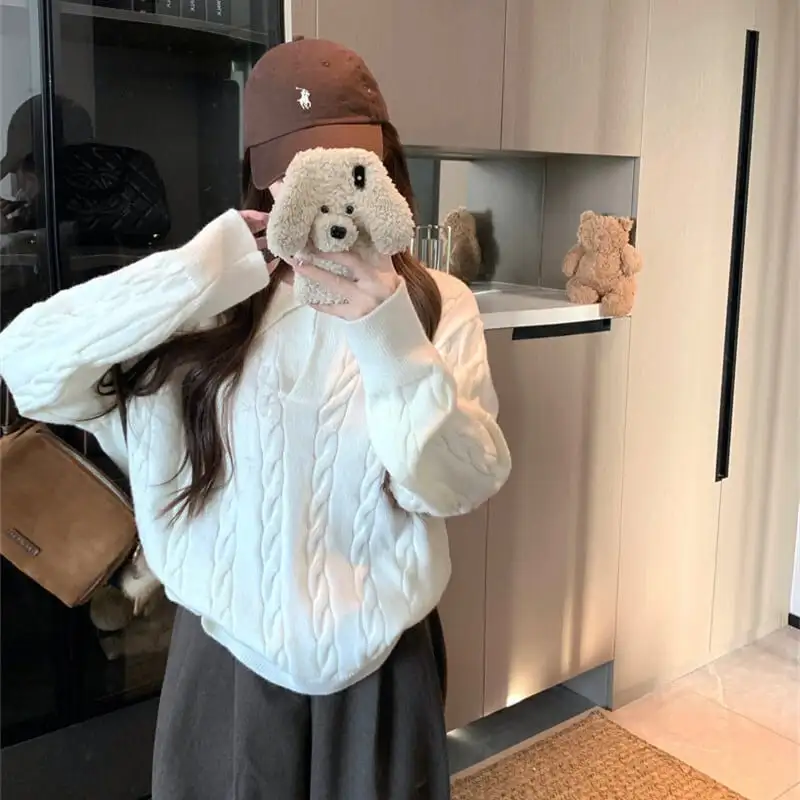 トップス セーター POLOネック ゆったり ケーブルニット