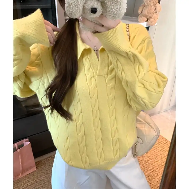 トップス セーター POLOネック ゆったり ケーブルニット