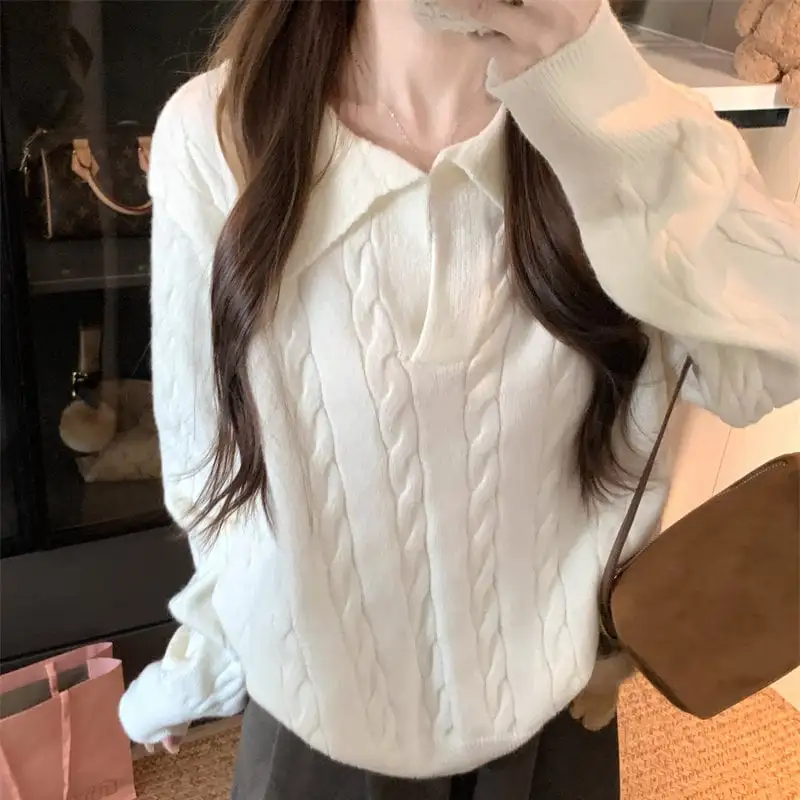 トップス セーター POLOネック ゆったり ケーブルニット