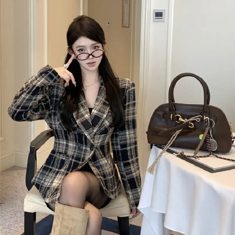 アウター スーツ ジャケット チェック柄 レトロ ファッション