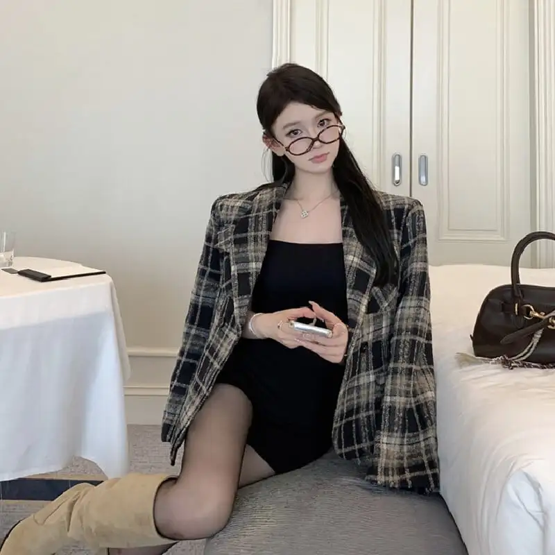 アウター スーツ ジャケット チェック柄 レトロ ファッション