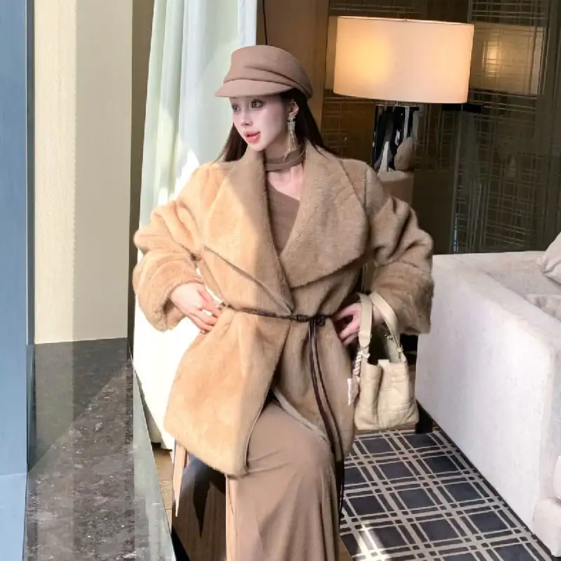 アウター ラペルカーカーディガン 気質溢れる ベルト付き