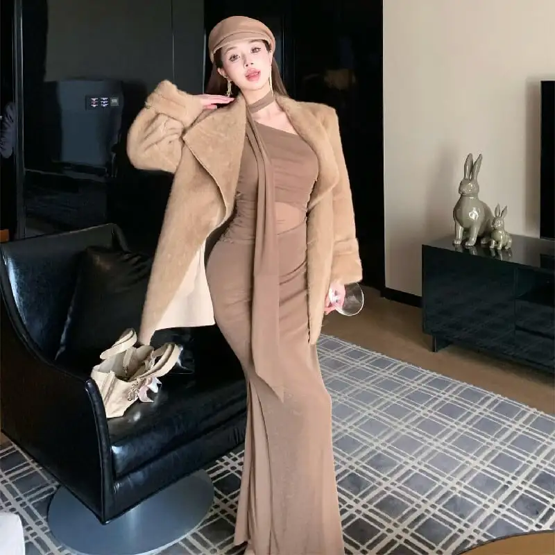 アウター ラペルカーカーディガン 気質溢れる ベルト付き