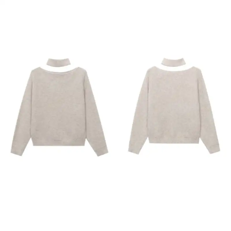 トップス ニットセーター ネックウォーマー付き オフショルダー レッド